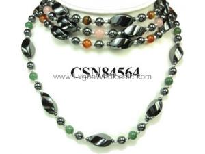 Assorted Colored Semi precious Stone Beads Hematite Peace Pendant Beads Stone Chain Choker Fashion Women Necklace